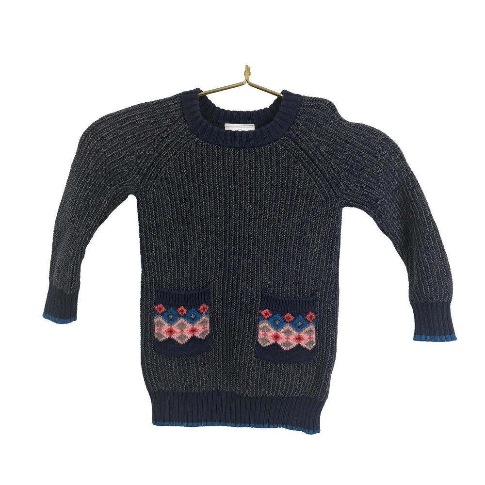 Hanna‎ Andersson  Fair Isle Blue Knit Girls Sweater Dress  Size 90/ 3